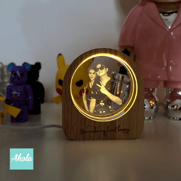 【Memories】Laser Engraved Crystal Wooden Light Box 照片水晶刻字小燈盒