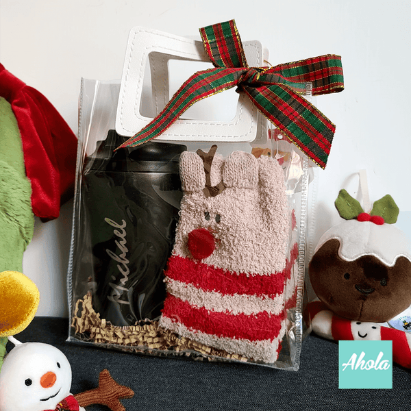 【Cheer】Engraved Stainless Steel Hot or Cold Coffee Cup + Christmas sock Gift Set 刻字不鏽鋼保冷/保温咖啡杯+聖誕襪套裝