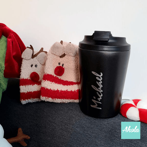 【Cheer】Engraved Stainless Steel Hot or Cold Coffee Cup + Christmas sock Gift Set 刻字不鏽鋼保冷/保温咖啡杯+聖誕襪套裝