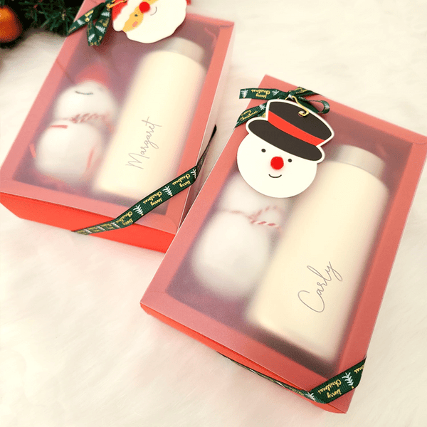 【Snowman Fantasy】Engraved Mini Stainless Steel Bottle + Snowman Bag Charm Gift Set 刻名不鏽鋼迷你保冷/保温樽+雪人掛飾