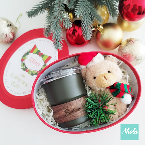 【Joyful】Mini Tumbler with Lid and Straw+Christmas bear & decoration Gift Set 迷你刻名木杯環不鏽鋼樽+聖誕熊和裝飾禮盒套裝   ❄️聖誕限定🌸 10/31截單，12月初寄出