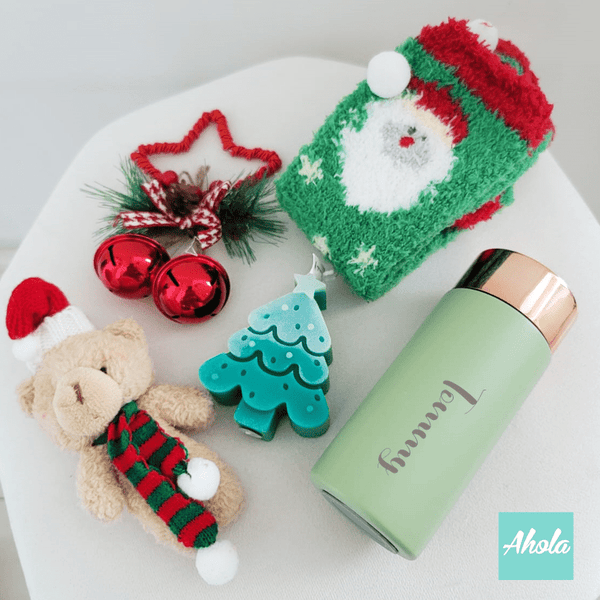 【Cozy Christmas】Engraved Stainless Steel Bottle + decoration Gift Set 刻名不鏽鋼樽+聖誕熊+香氛蠟燭+聖誕襪+裝飾禮盒套裝