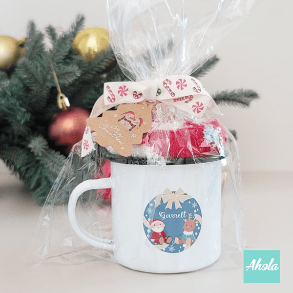 【Santa Deer】Name Enamel mug + Christmas sock Gift Set 搪瓷杯聖誕襪禮品套裝