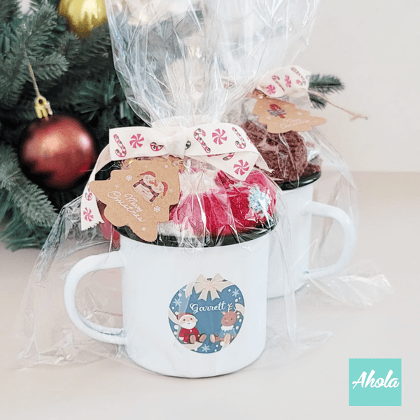 【Santa Deer】Name Enamel mug + Christmas sock Gift Set 搪瓷杯聖誕襪禮品套裝