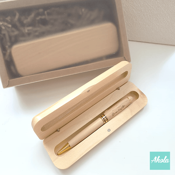 【Texas】Engraved Wooden Pen with case Gift Set 刻字木製原子筆+木盒禮品套裝