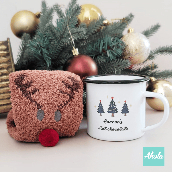 【Christmas Tree】Name Enamel mug + Christmas sock Gift Set 搪瓷杯聖誕襪禮品套裝