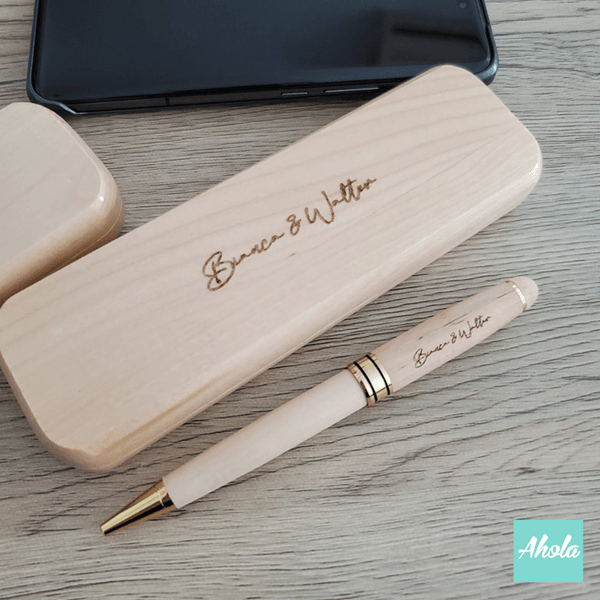 【Texas】Engraved Wooden Pen with case Gift Set 刻字木製原子筆+木盒禮品套裝