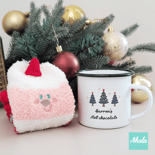 【Christmas Tree】Name Enamel mug + Christmas sock Gift Set 搪瓷杯聖誕襪禮品套裝