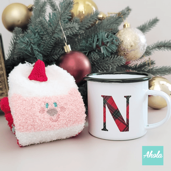 【Christmas Monogram】Name Enamel mug + Christmas sock Gift Set 搪瓷杯聖誕襪禮品套裝