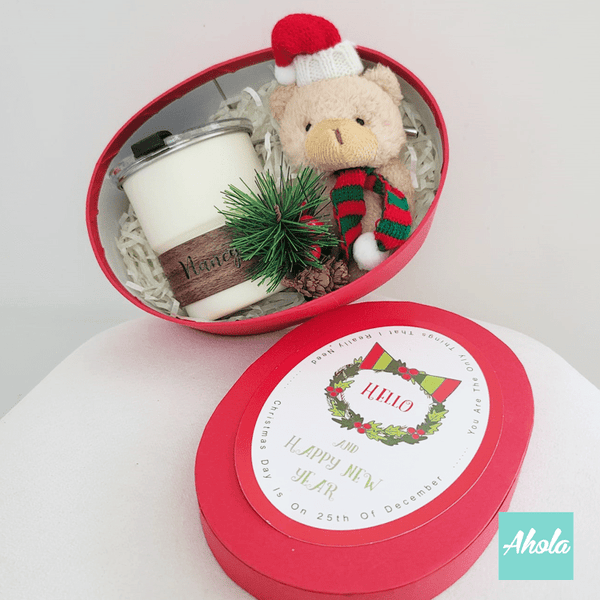 【Joyful】Mini Tumbler with Lid and Straw+Christmas bear & decoration Gift Set 迷你刻名木杯環不鏽鋼樽+聖誕熊和裝飾禮盒套裝