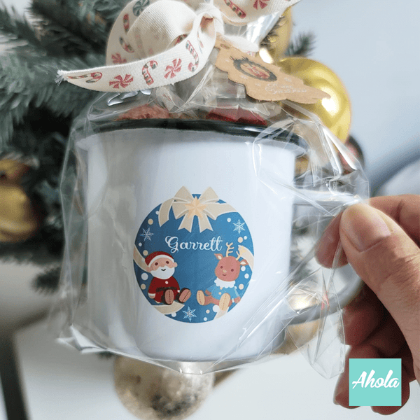 【Santa Deer】Name Enamel mug + Christmas sock Gift Set 搪瓷杯聖誕襪禮品套裝