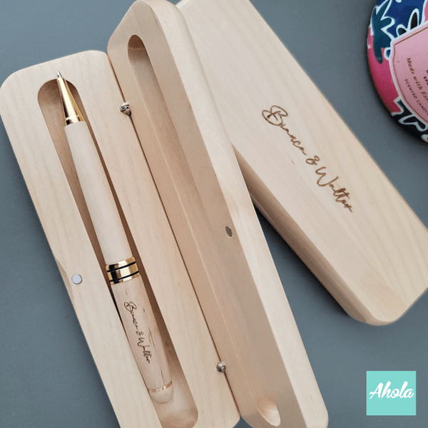 【Texas】Engraved Wooden Pen with case Gift Set 刻字木製原子筆+木盒禮品套裝