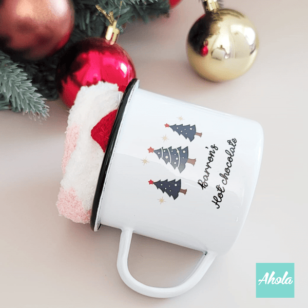 【Christmas Tree】Name Enamel mug + Christmas sock Gift Set 搪瓷杯聖誕襪禮品套裝