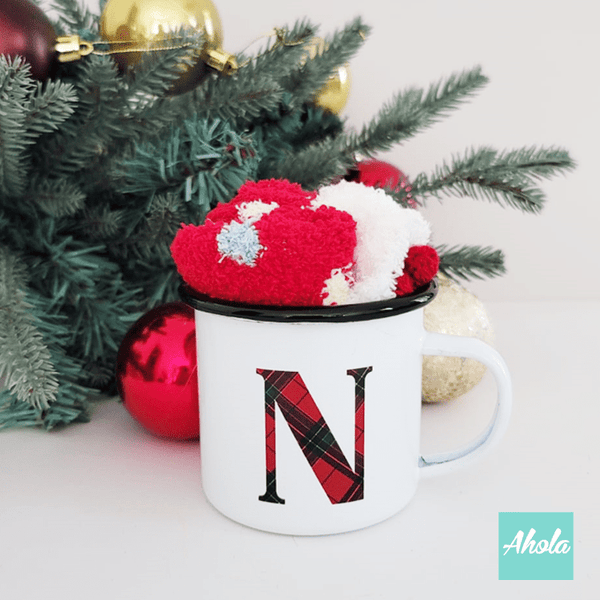 【Christmas Monogram】Name Enamel mug + Christmas sock Gift Set 搪瓷杯聖誕襪禮品套裝