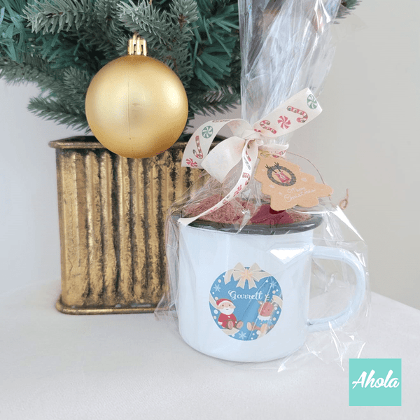 【Santa Deer】Name Enamel mug + Christmas sock Gift Set 搪瓷杯聖誕襪禮品套裝