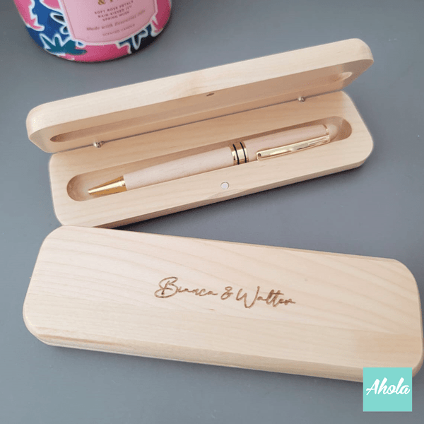 【Texas】Engraved Wooden Pen with case Gift Set 刻字木製原子筆+木盒禮品套裝