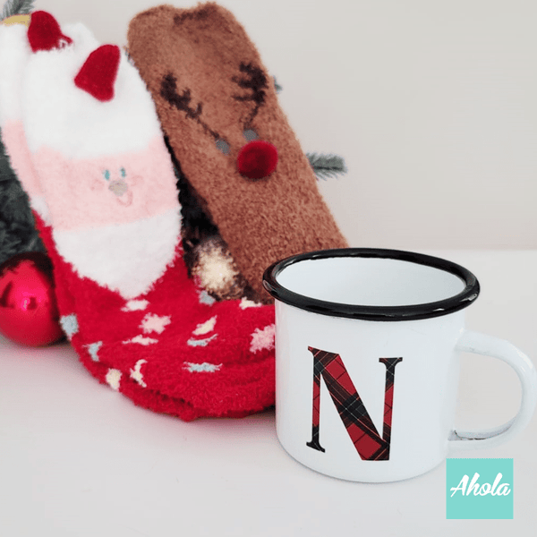 【Christmas Monogram】Name Enamel mug + Christmas sock Gift Set 搪瓷杯聖誕襪禮品套裝