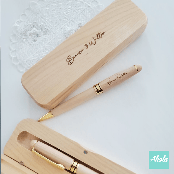 【Texas】Engraved Wooden Pen with case Gift Set 刻字木製原子筆+木盒禮品套裝