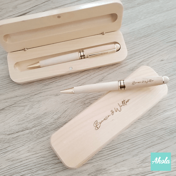 【Texas】Engraved Wooden Pen with case Gift Set 刻字木製原子筆+木盒禮品套裝