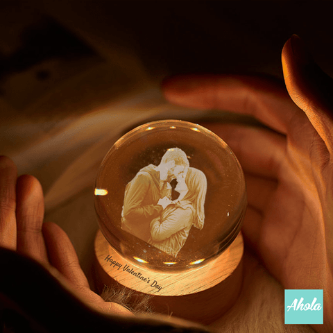 【Photograph】Crystal Ball with Laser Engraved Wooden Light 照片水晶球刻字小燈盒