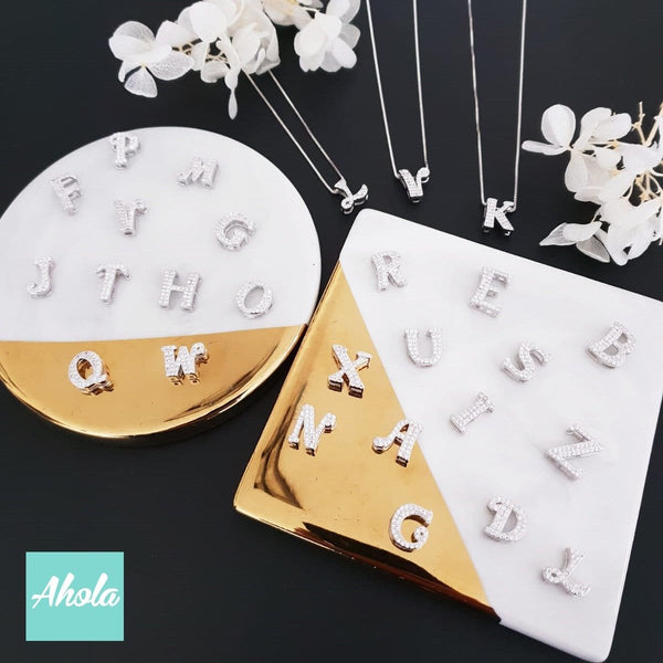 SP041 Zirconia Letter Necklace 純銀鋯石字母吊咀頸鏈 - Ahola